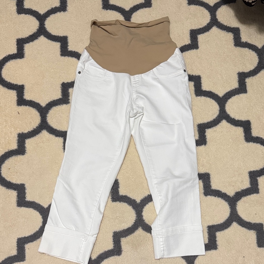 Motherhood White and Tan Maternity Jeans
